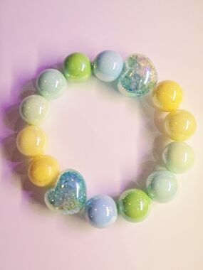 Womens Summer Heart Bead Stretch Bracelet - Multicolor